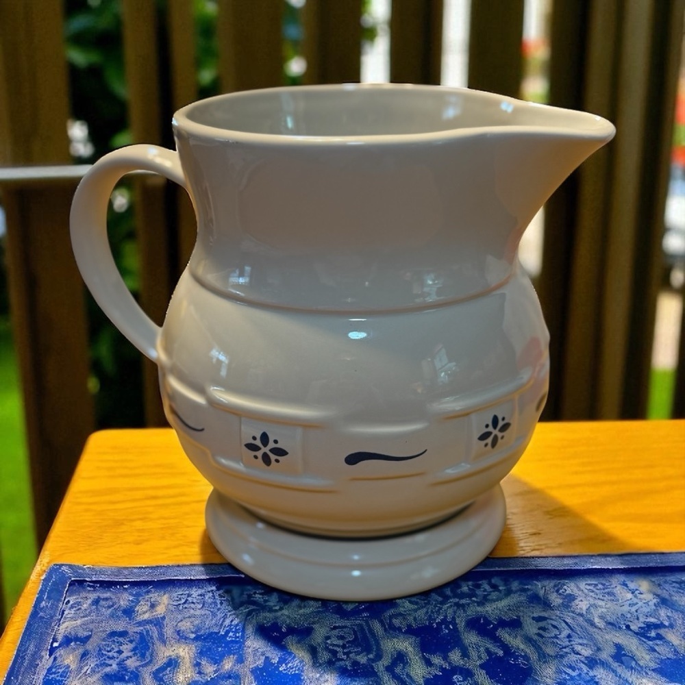 Vintage Longaberger Blue Embossed Weave Pitcher Farmhouse Decor